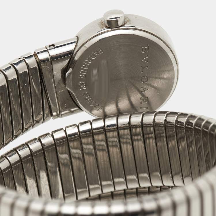 Pre Owned Bvlgari Black Stainless Steel Diamonds Tubogas BB 19 1TS Women's Wristwatch 19 mm