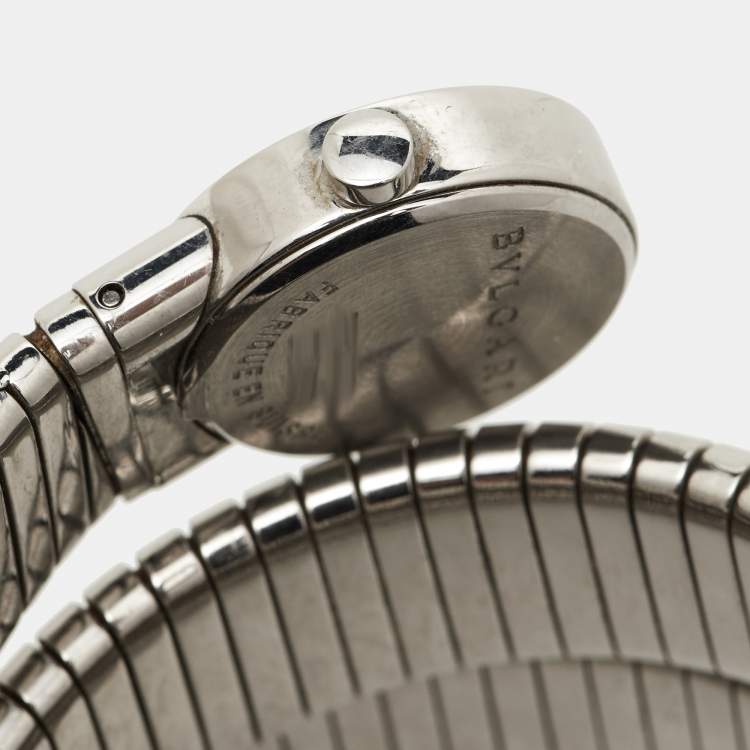 Pre Owned Bvlgari Black Stainless Steel Diamonds Tubogas BB 19 1TS Women's Wristwatch 19 mm