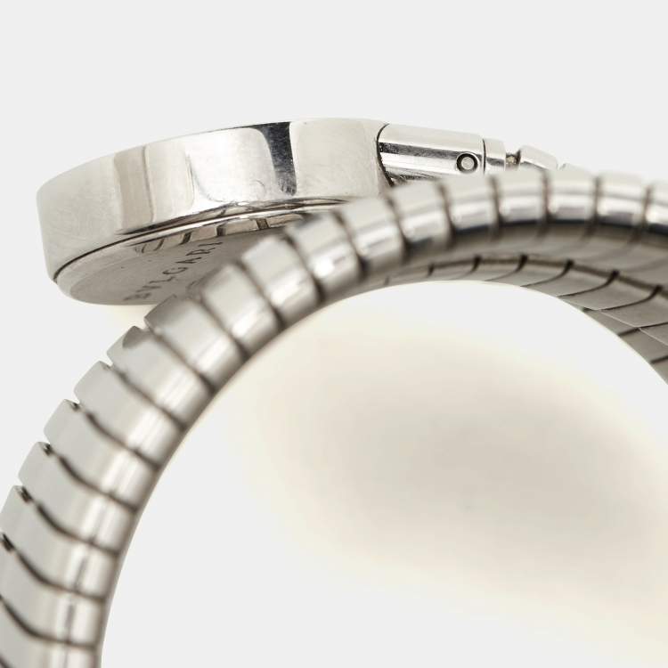 Pre Owned Bvlgari Black Stainless Steel Diamonds Tubogas BB 19 1TS Women's Wristwatch 19 mm