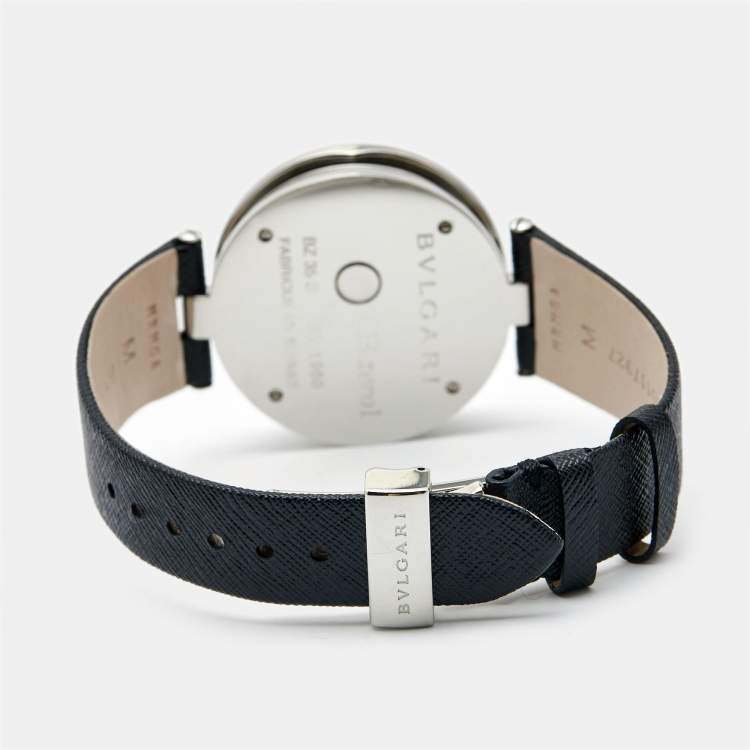 Pre Owned Bvlgari SIlver Heart Diamond Pave Stainless Steel Leather B.Zero1 BZ 35 S Women's Wristwatch 35 mm