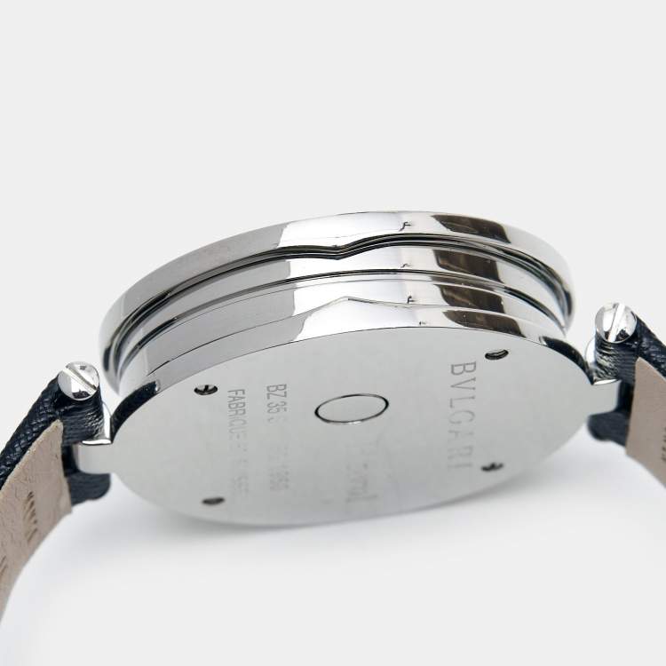 Pre Owned Bvlgari SIlver Heart Diamond Pave Stainless Steel Leather B.Zero1 BZ 35 S Women's Wristwatch 35 mm