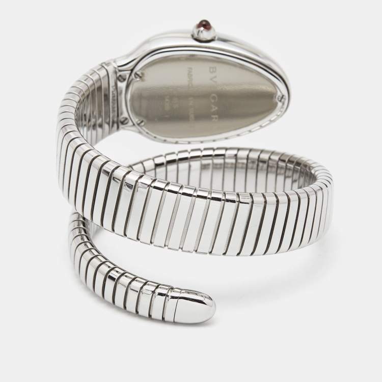 Pre Owned Bvlgari Silver Stainless Steel Serpenti Tubogas 101817 Women's Wristwatch 35 mm
