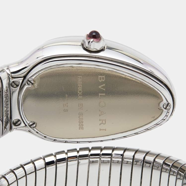 Pre Owned Bvlgari Silver Stainless Steel Serpenti Tubogas 101817 Women's Wristwatch 35 mm