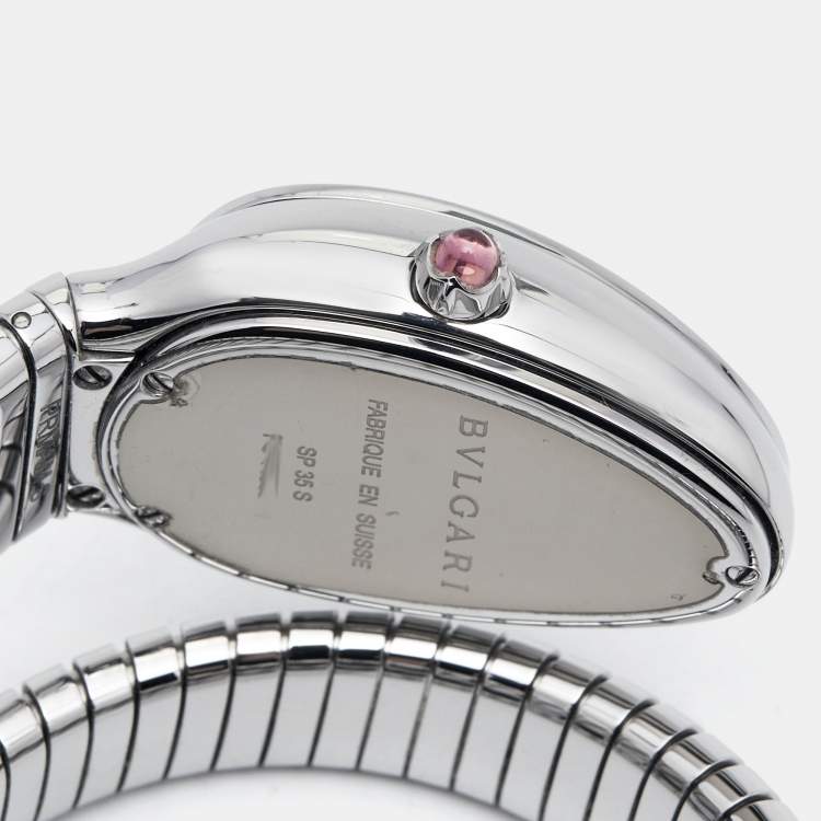 Pre Owned Bvlgari Silver Stainless Steel Serpenti Tubogas 101817 Women's Wristwatch 35 mm