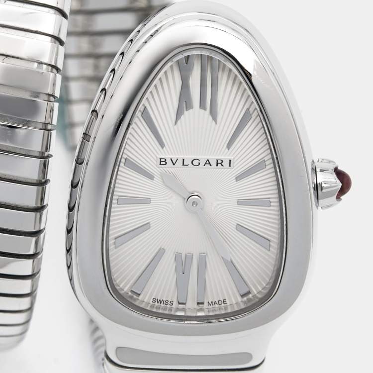 Pre Owned Bvlgari Silver Stainless Steel Serpenti Tubogas 101817 Women's Wristwatch 35 mm