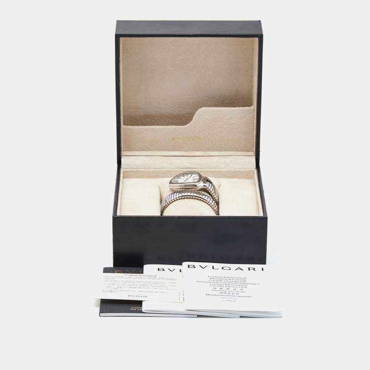 Pre Owned Bvlgari Silver Stainless Steel Serpenti Tubogas 101817 Women's Wristwatch 35 mm