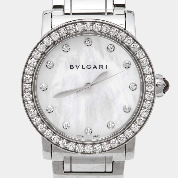 Pre Owned Bvlgari Mother Of Pearl Diamond Stainless Steel Bvlgari Bvlgari 102375 Women's Wristwatch 33 mm