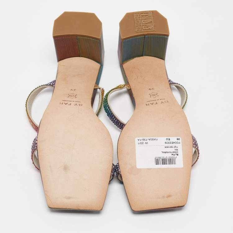 Pre Owned By Far Multicolor Crystal Embellished Leather Tanya Sandals Size 39