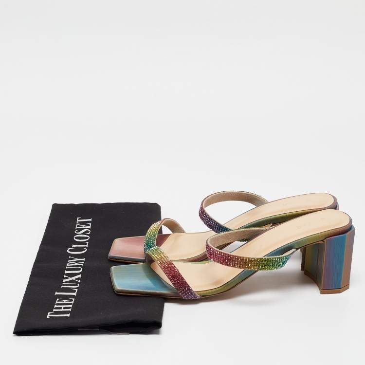 Pre Owned By Far Multicolor Crystal Embellished Leather Tanya Sandals Size 39