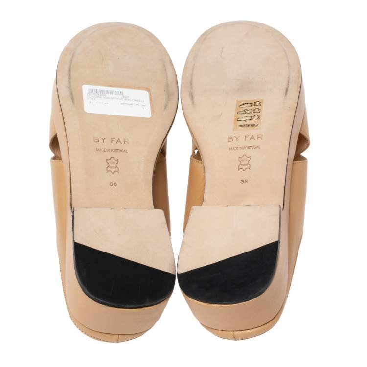 Pre Owned By Far Nude Leather Iggy Slide Sandals Size 38 