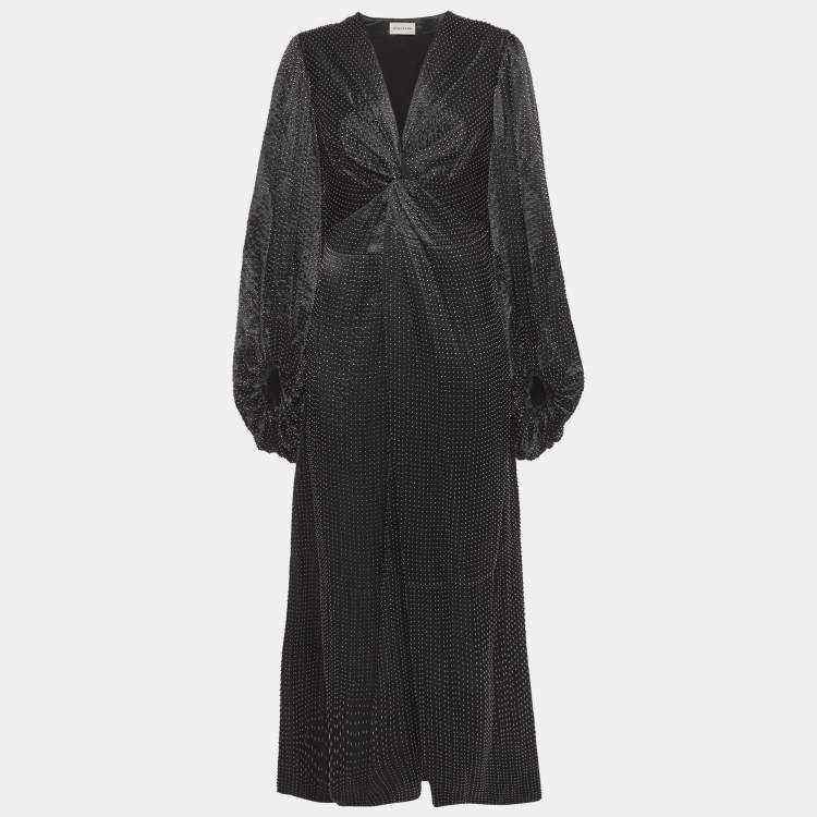 Pre Owned By Malene Birger Black Satin Bead-Embellished Freesia Maxi Dress S