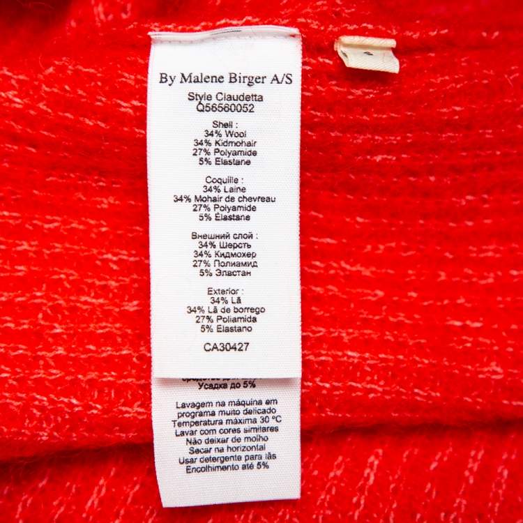 Pre Owned By Malene Birger Red Wool & Mohair Oversized Sweater S