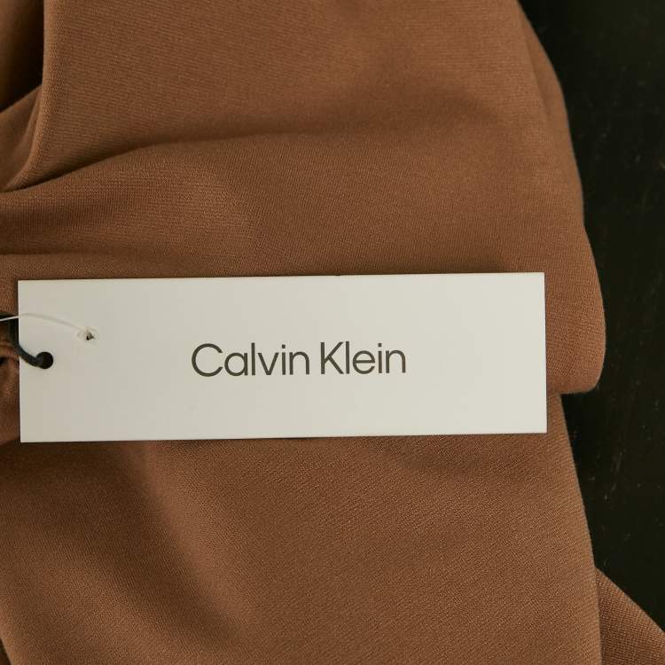 Pre Owned Calvin Klein Beige Jersey Midi Dress S