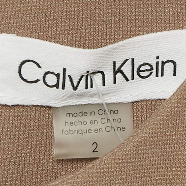 Pre Owned Calvin Klein Beige Jersey Midi Dress S