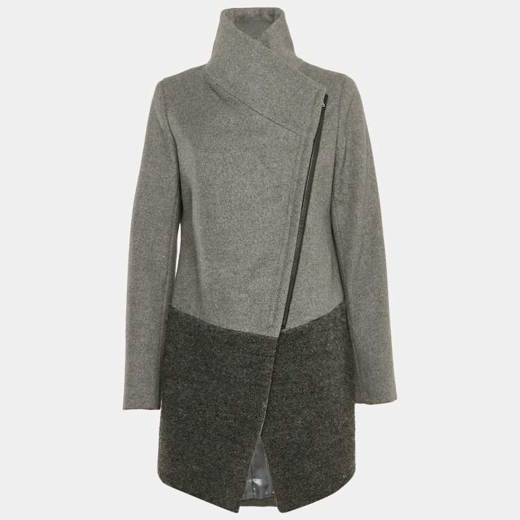 مملوكة مسبقًا Calvin Klein Grey Wool Felt and Shearling Zip-Up Coat M