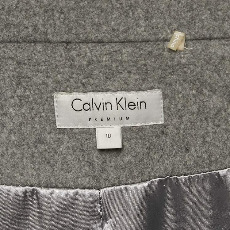 مملوكة مسبقًا Calvin Klein Grey Wool Felt and Shearling Zip-Up Coat M
