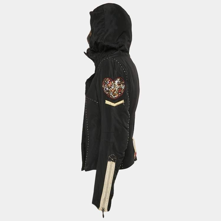 Pre Owned Calvin Klein Black Embellished Crepe Puffer Jacket M