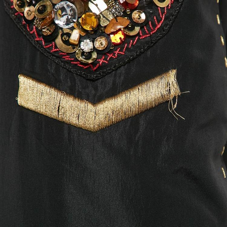 Pre Owned Calvin Klein Black Embellished Crepe Puffer Jacket M
