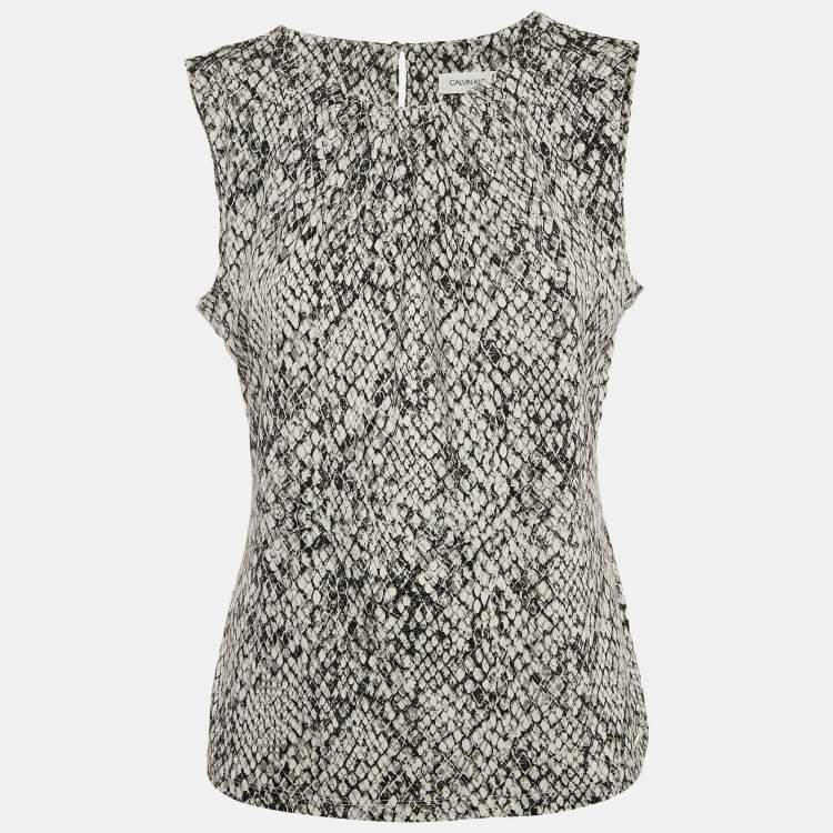 Pre Owned Calvin Klein Black/White Snakeskin Print Jersey Sleeveless Top M
