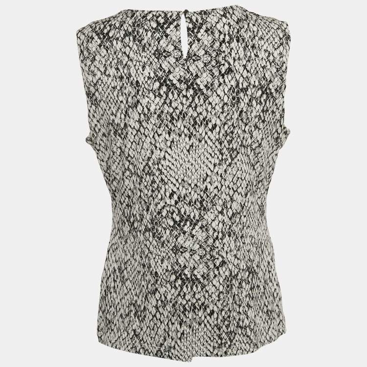 Pre Owned Calvin Klein Black/White Snakeskin Print Jersey Sleeveless Top M