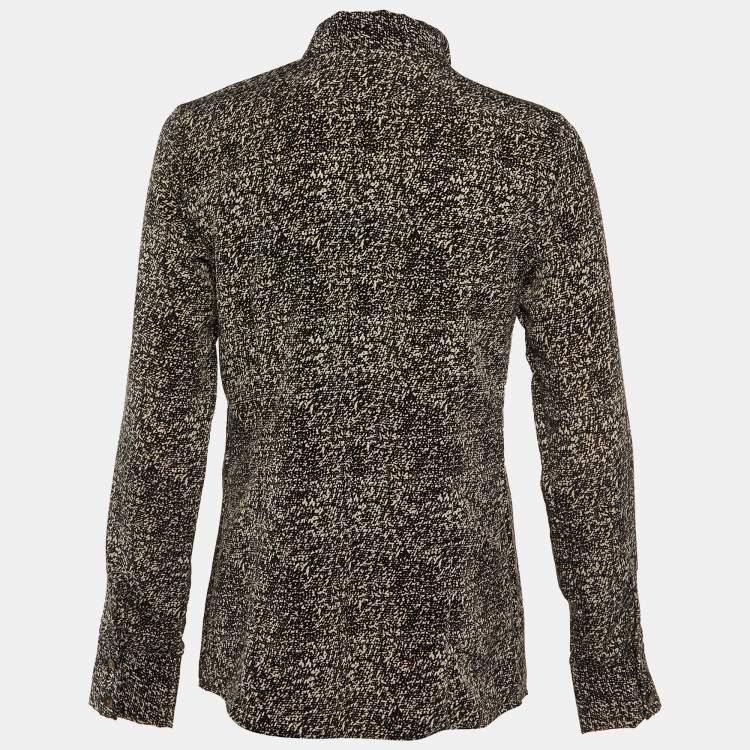 Pre Owned Calvin Klein Black Printed Polyester Neck Tie Detail Shirt M