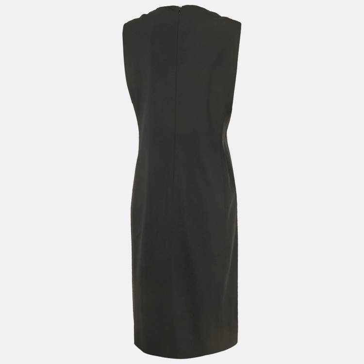 Pre Owned Calvin Klein Black Wool Sleeveless Sheath Dress L