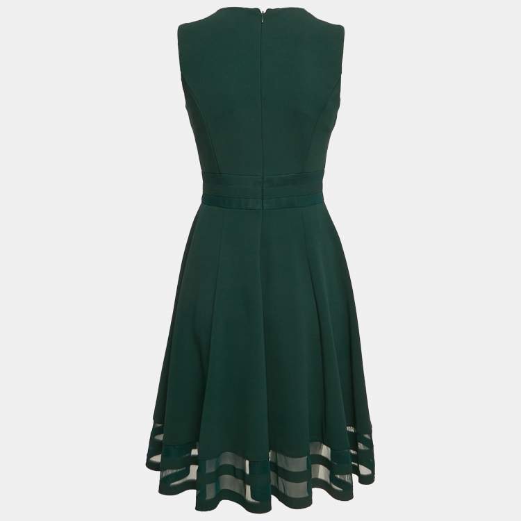 Pre Owned Calvin Klein Green Tulle and Crepe Short Dress S