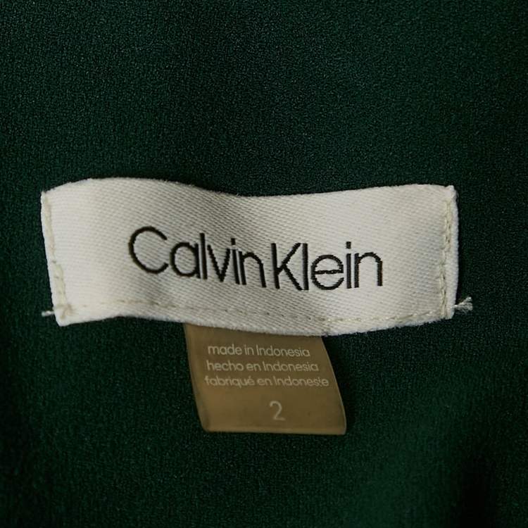 Pre Owned Calvin Klein Green Tulle and Crepe Short Dress S