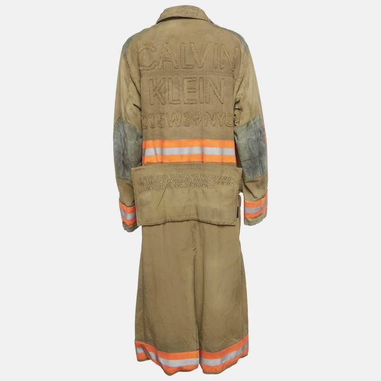 Pre Owned Calvin Klein Brown Logo Applique Cotton Firefighter Coat S