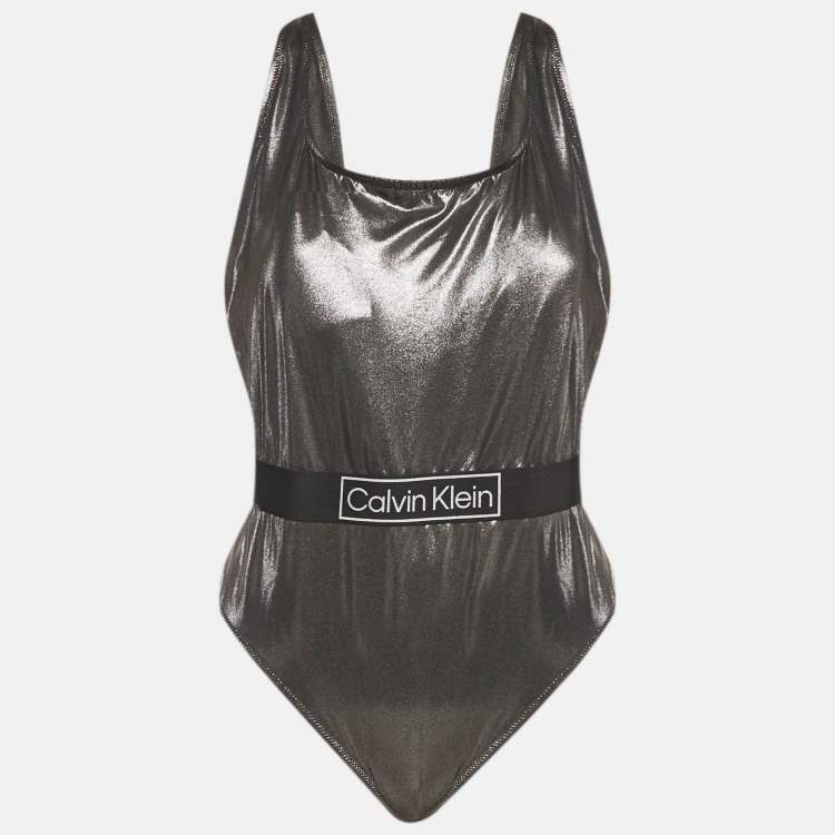 Pre Owned Calvin Klein Silver Lamé Swimsuit XXL