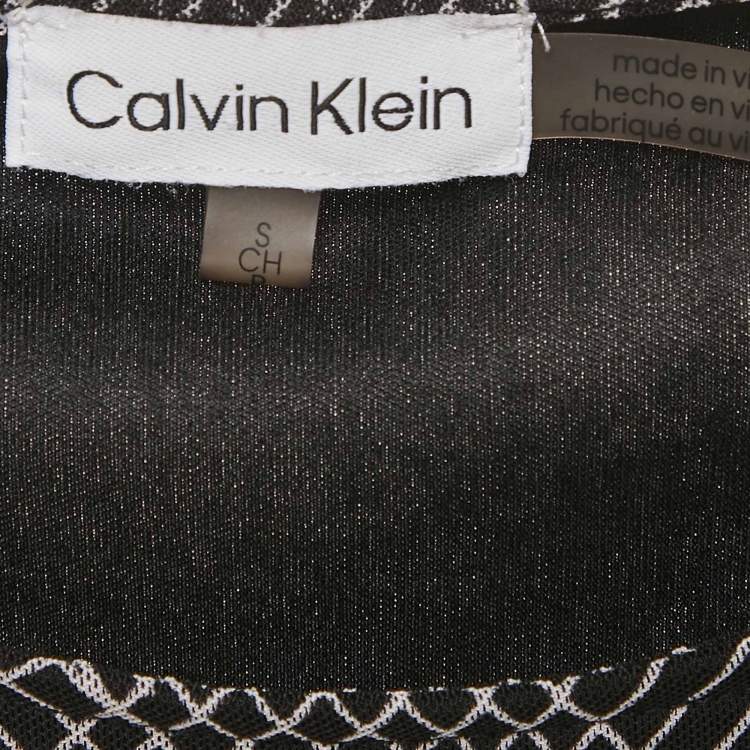 Pre Owned Calvin Klein Black Printed Mesh Sleeveless Top S