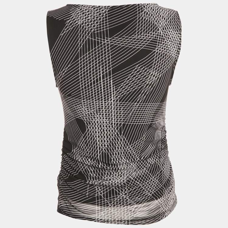 Pre Owned Calvin Klein Black Printed Mesh Sleeveless Top S