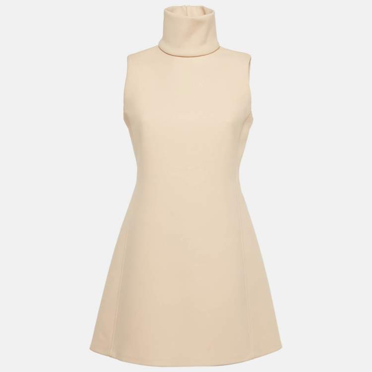 Pre Owned Calvin Klein Beige Crepe Mock Neck Mini Dress M