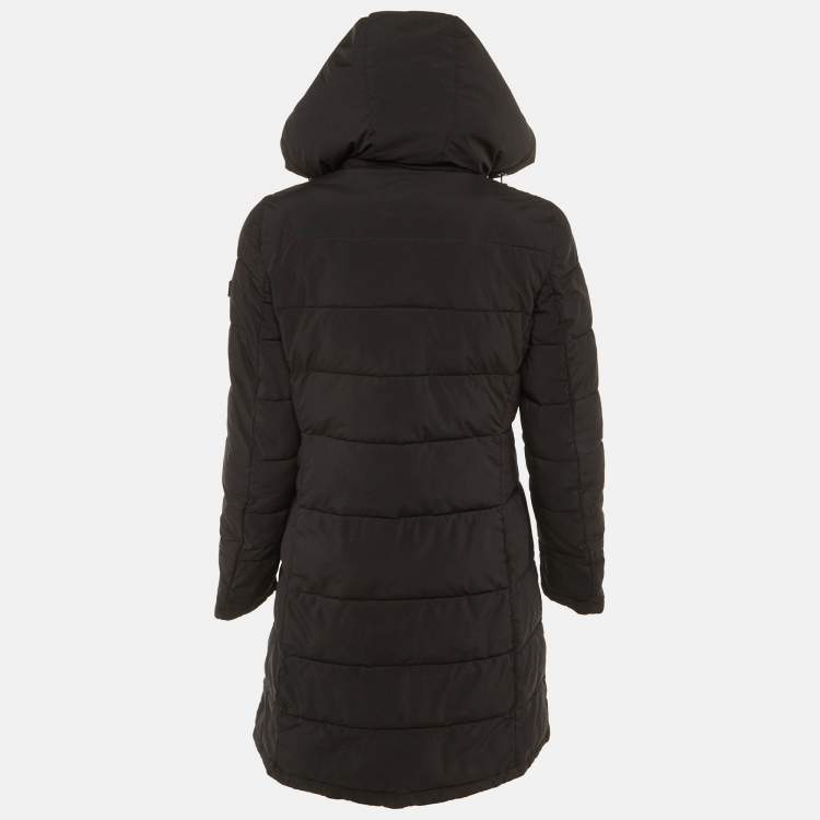 Pre Owned Calvin Klein Black Quilted Zip Up Hooded Coat S 