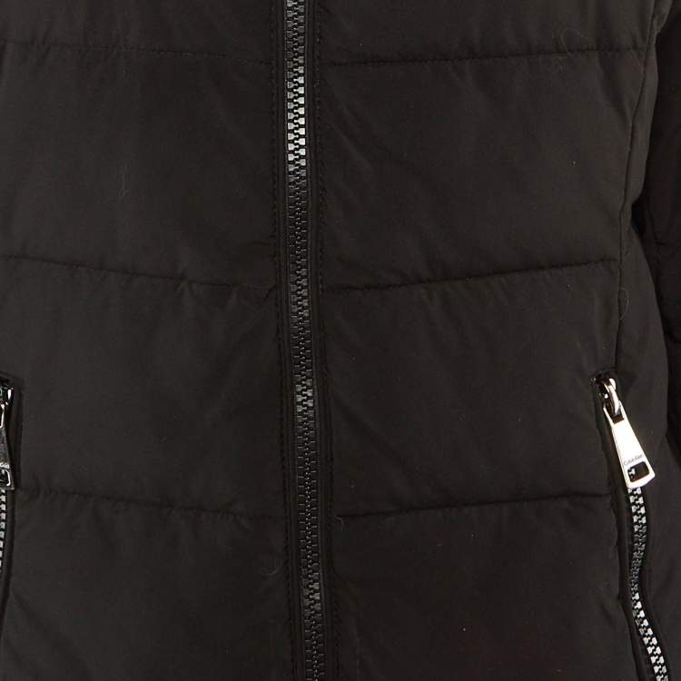 Pre Owned Calvin Klein Black Quilted Zip Up Hooded Coat S 