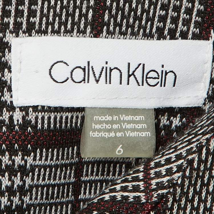 Pre Owned Calvin Klein Black /Red Checkered Knit Mini Dress M