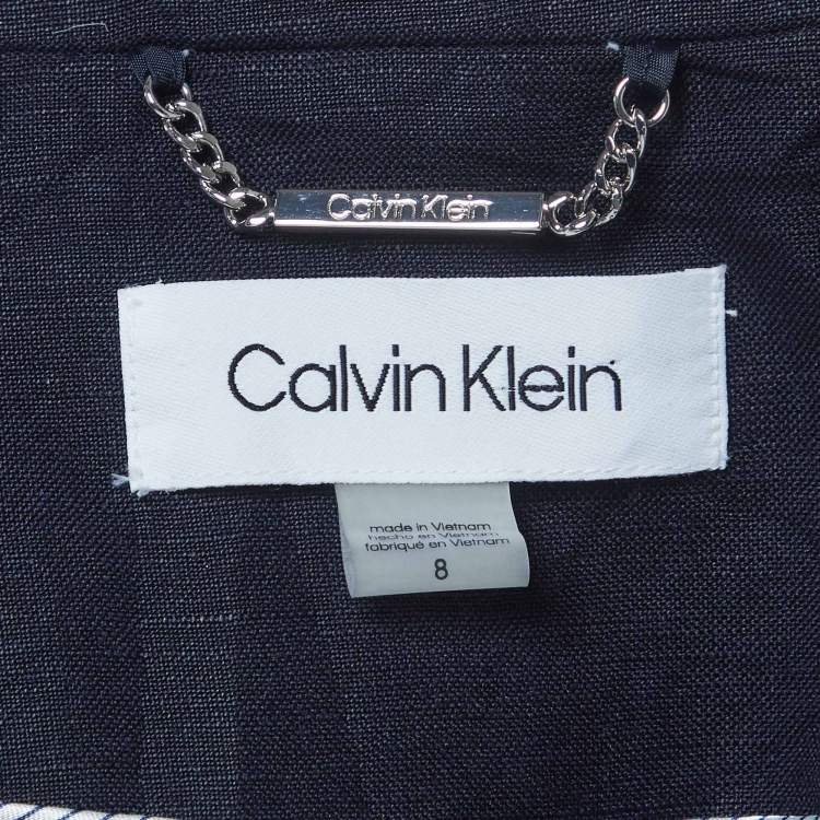 Pre Owned Calvin Klein Navy Blue Linen Blend Open-Front Blazer M