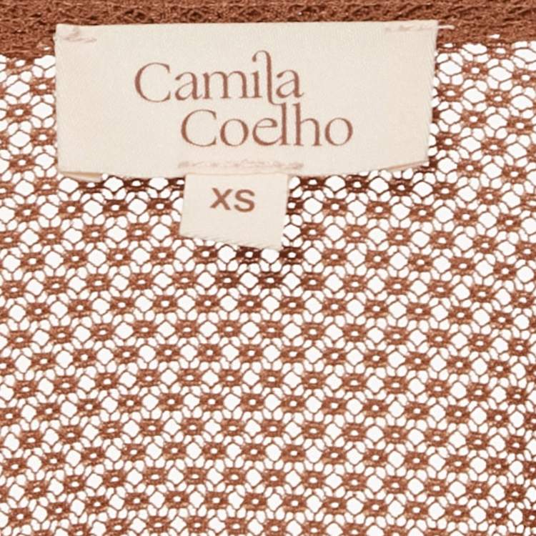 Pre Owned Camila Coelho Brown Jersey Mesh Plunge Neck Kimber Maxi Dress XS