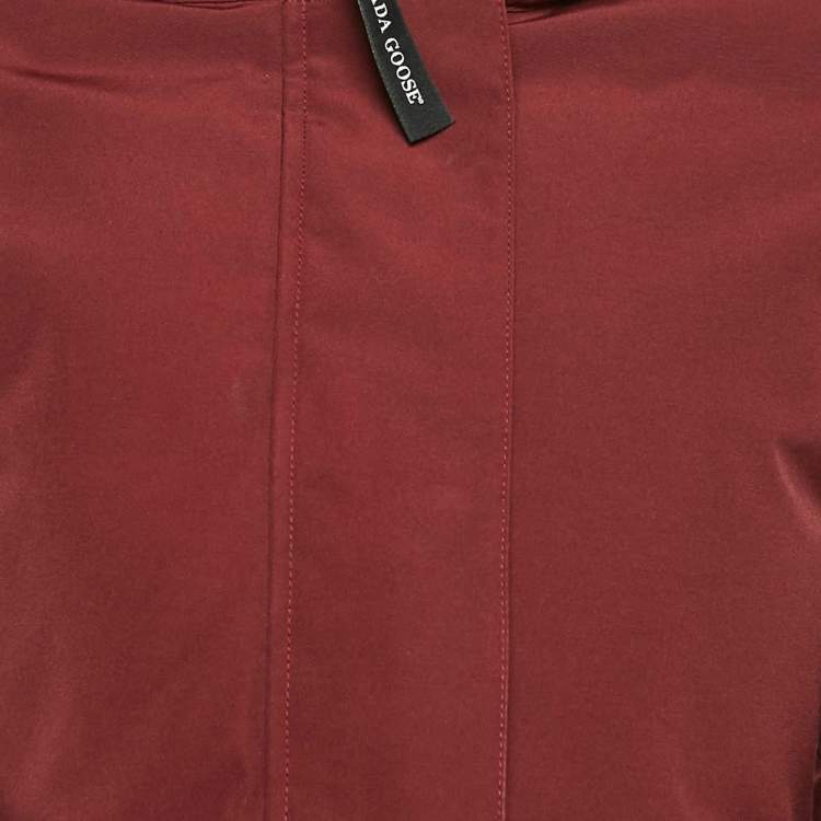 Pre Owned Canada Goose Burgundy Fur Trim Nylon Down Parka Jacket XS