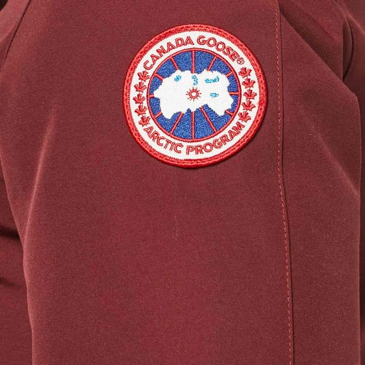 Pre Owned Canada Goose Burgundy Fur Trim Nylon Down Parka Jacket XS