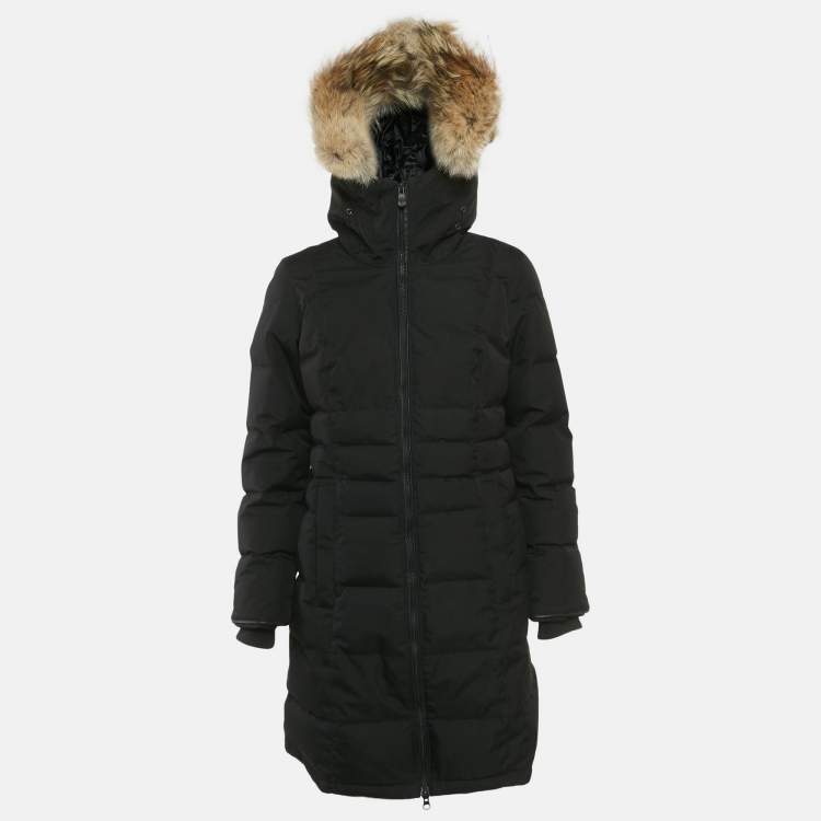 Pre Owned Canada Goose Black Real Fur Hooded Pembina Coat M