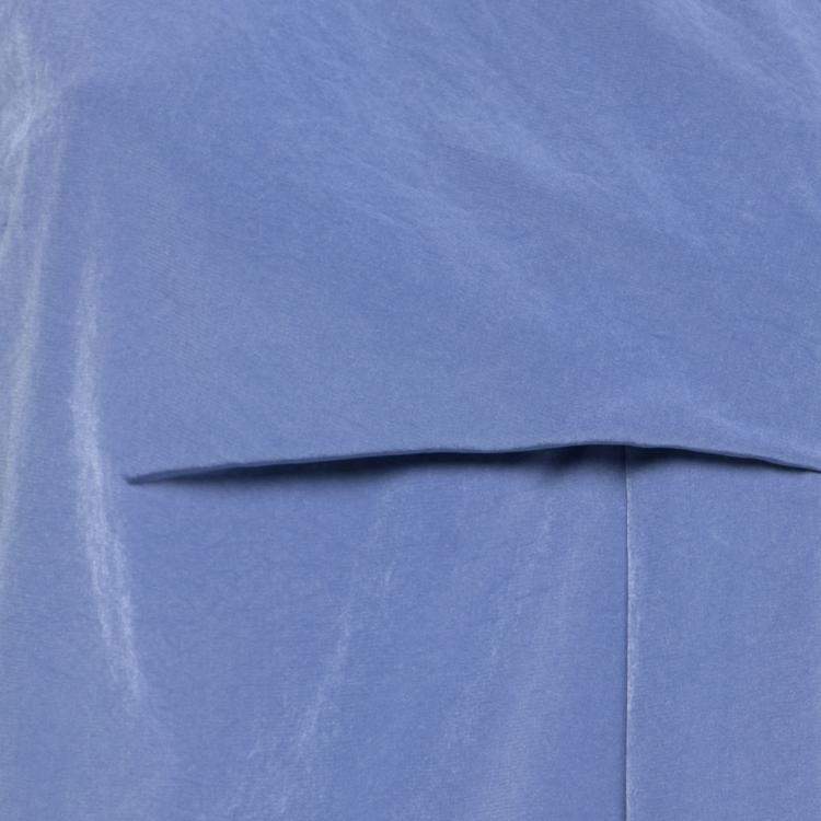 Pre Owned Carven Cornflower Blue Crepe Ruched Asymmetric Sleeve Shift Dress M