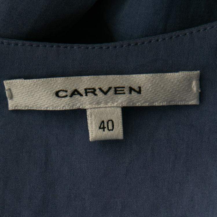 Pre Owned Carven Cornflower Blue Crepe Ruched Asymmetric Sleeve Shift Dress M