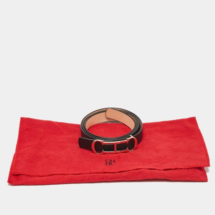 Pre Owned Carolina Herrera Black Leather Insignia Waist Belt 90CM