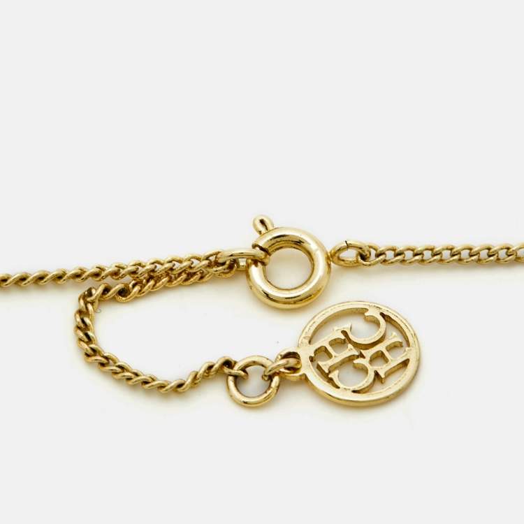 Pre Owned Carolina Herrera Lock Crystals Gold Tone Chain Necklace 