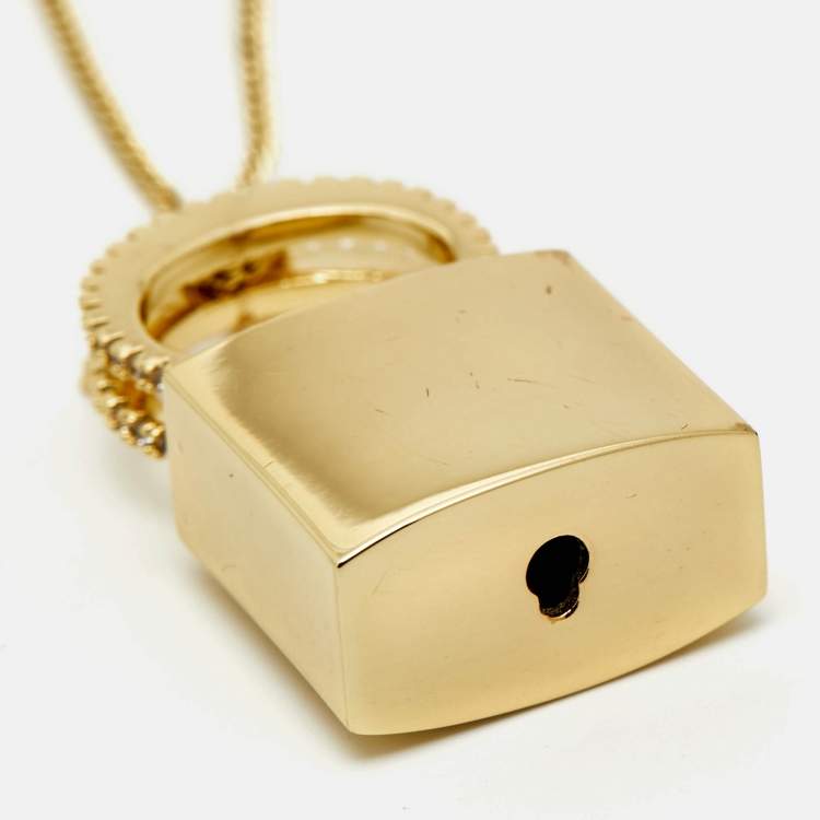 Pre Owned Carolina Herrera Lock Crystals Gold Tone Chain Necklace 