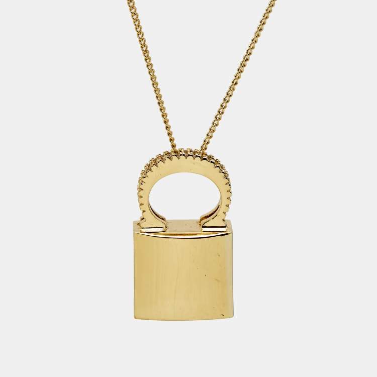 Pre Owned Carolina Herrera Lock Crystals Gold Tone Chain Necklace 
