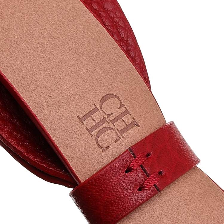 مملوكة مسبقًا Carolina Herrera Red Leather Bow Belt 75CM
