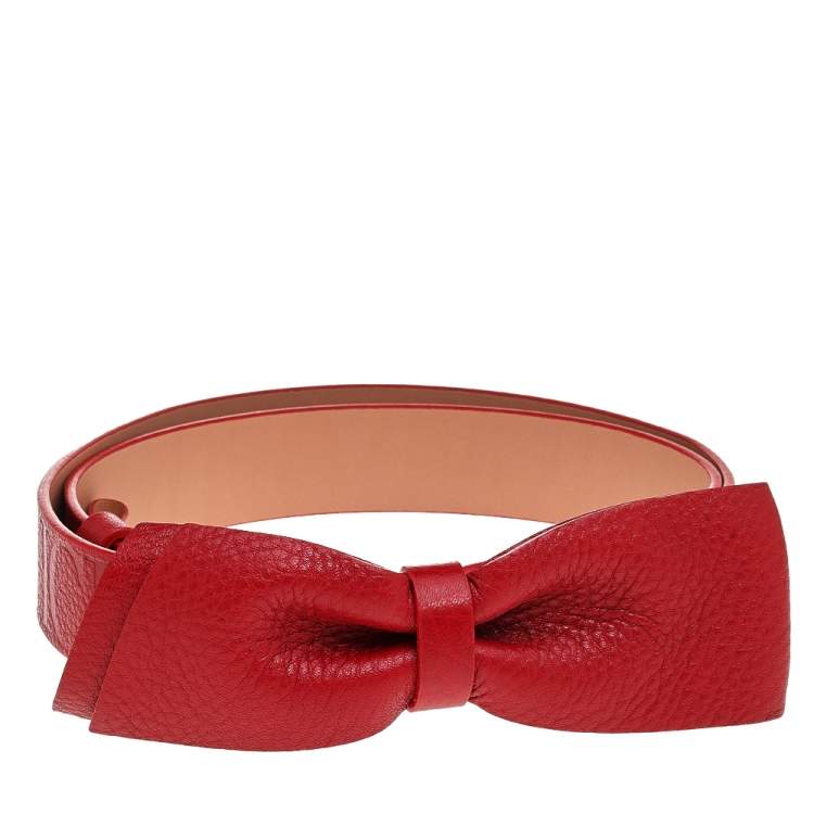 مملوكة مسبقًا Carolina Herrera Red Leather Bow Belt 75CM