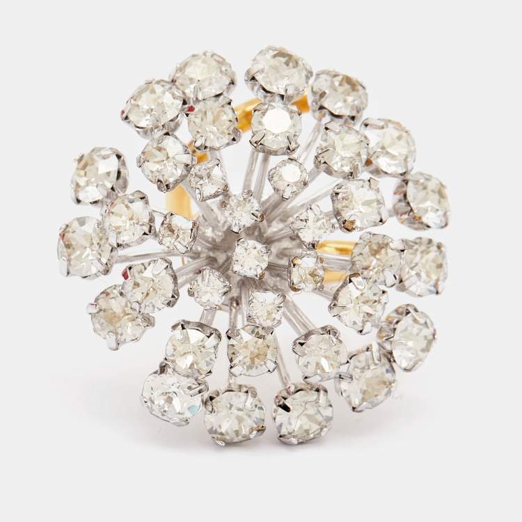 Pre Owned Carolina Herrera Crystals Two Tone Metal Ring Size 53